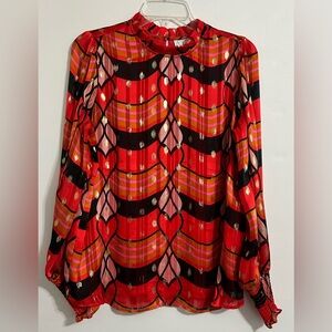 Joie Red and Black Heart Patterned Blouse